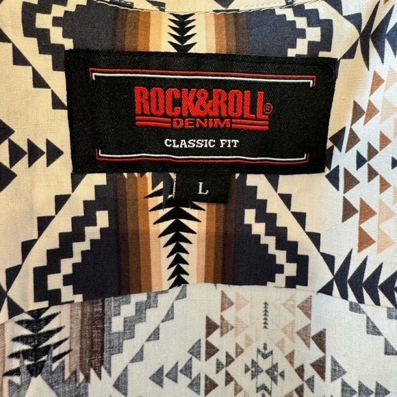 Rock & Roll Denim Mens Large Classic Fit Button Down Aztec Western Rodeo Shirt - Picture 5 of 9
